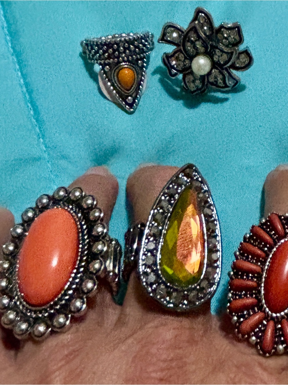 Bundle Sterling-Style Orange and Yellow Gemstone Statement Rings - Women Jewelry